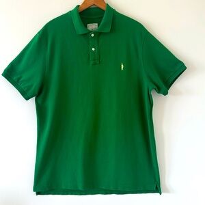 J.Crew Classic Pique Green Polo Shirt w/Yellow Oarsman Logo Size Large Excellent